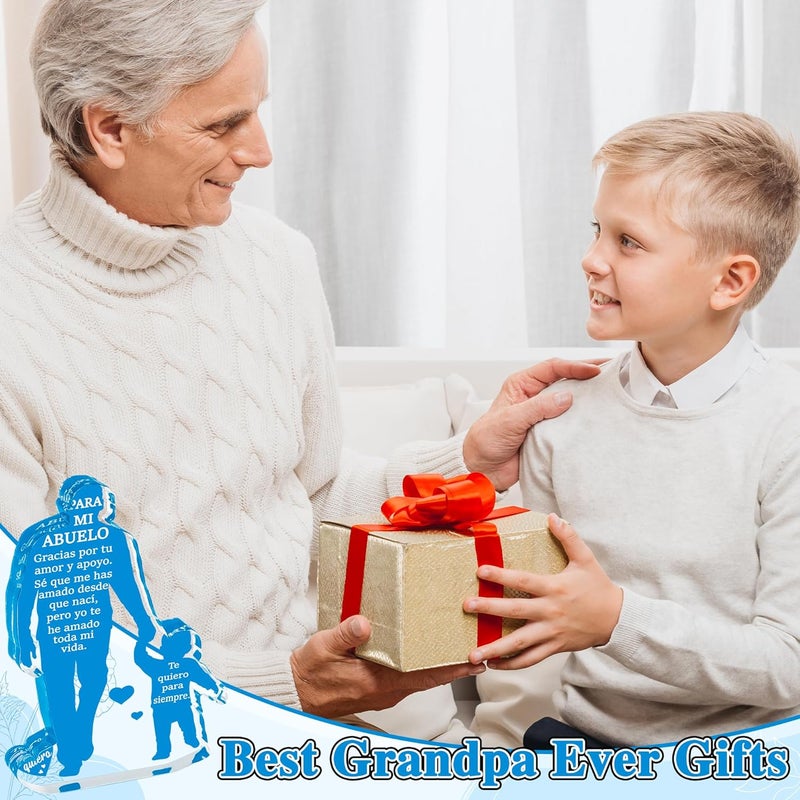 Yopyame Gift for Grandpa from Grandson - Spanish Grandfather Holding Hand with Grandson Acrylic Plaque Sign Best Grandpa Ever Gifts Regalos para Abuelo Father’s Day Christmas Keepsake Paperweight - Image 5